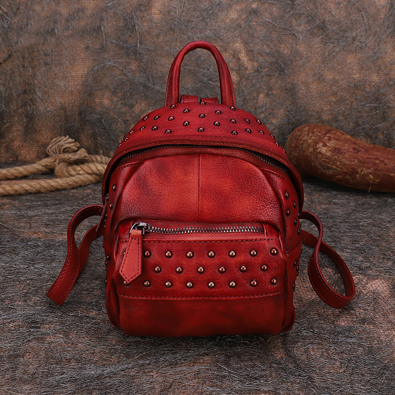 Small Rivets Leather Backpack Purse for Women