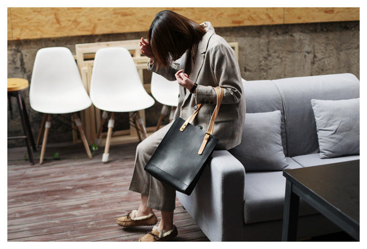 Minimalist Medium Brown Leather Tote Handbags Shoulder Tote Bags for Women