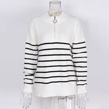 Load image into Gallery viewer, Zipper Striped Black and White Pullover
