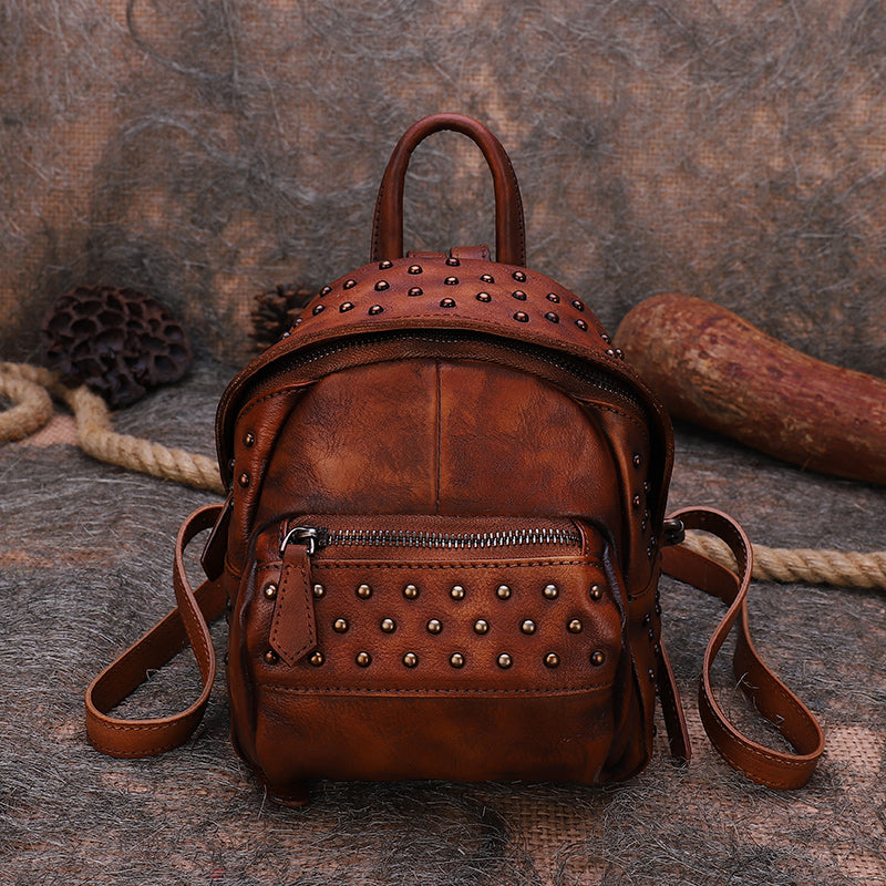 Small Rivets Leather Backpack Purse for Women