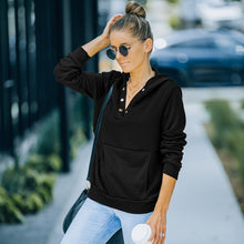 Load image into Gallery viewer, V-neck Long Sleeve Flap Waffle Hood Pullover Sweatshirt
