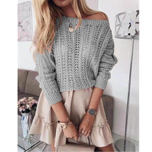 Load image into Gallery viewer, Blue Hollow Out Long Sleeve Sweater
