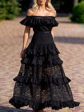 Load image into Gallery viewer, Black Off the Shoulder Maxi Lace Dress

