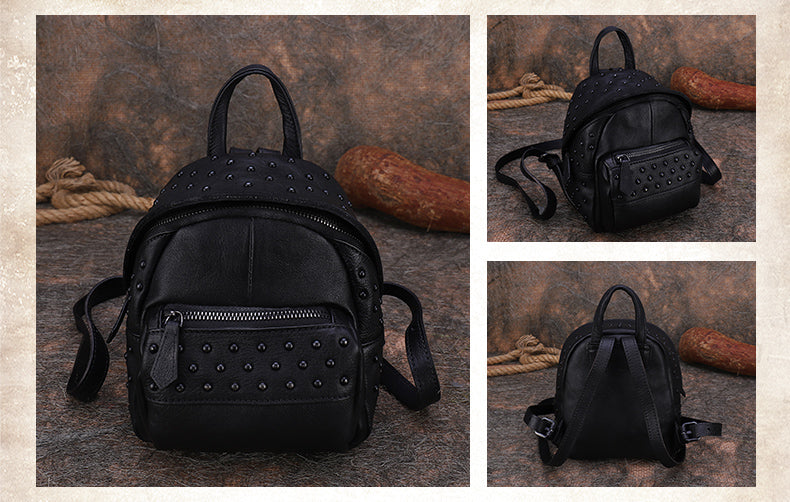 Small Rivets Leather Backpack Purse for Women
