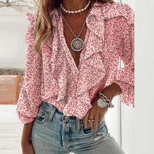 Load image into Gallery viewer, Pink Floral Ruffled Blouse

