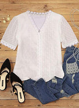 Load image into Gallery viewer, White Lace Patchwork V-neck Top
