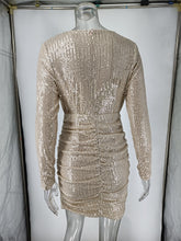 Load image into Gallery viewer, Deep V-neck Long Sleeve Sequins Mini Dress
