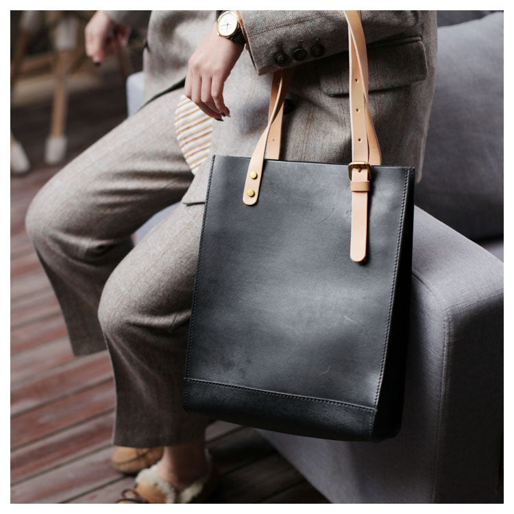 Minimalist Medium Brown Leather Tote Handbags Shoulder Tote Bags for Women