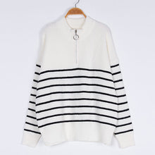 Load image into Gallery viewer, Zipper Striped Black and White Pullover

