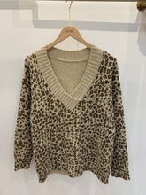 Load image into Gallery viewer, Brown Leopard V-neck Long Sleeve Sweater
