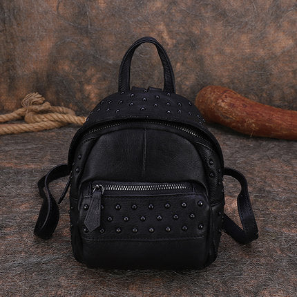 Small Rivets Leather Backpack Purse for Women