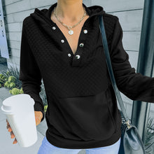 Load image into Gallery viewer, V-neck Long Sleeve Flap Waffle Hood Pullover Sweatshirt

