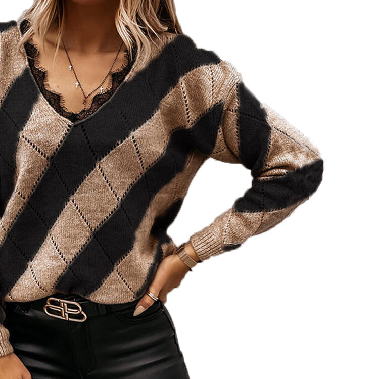 Color Block Lace Trimmed Sweater