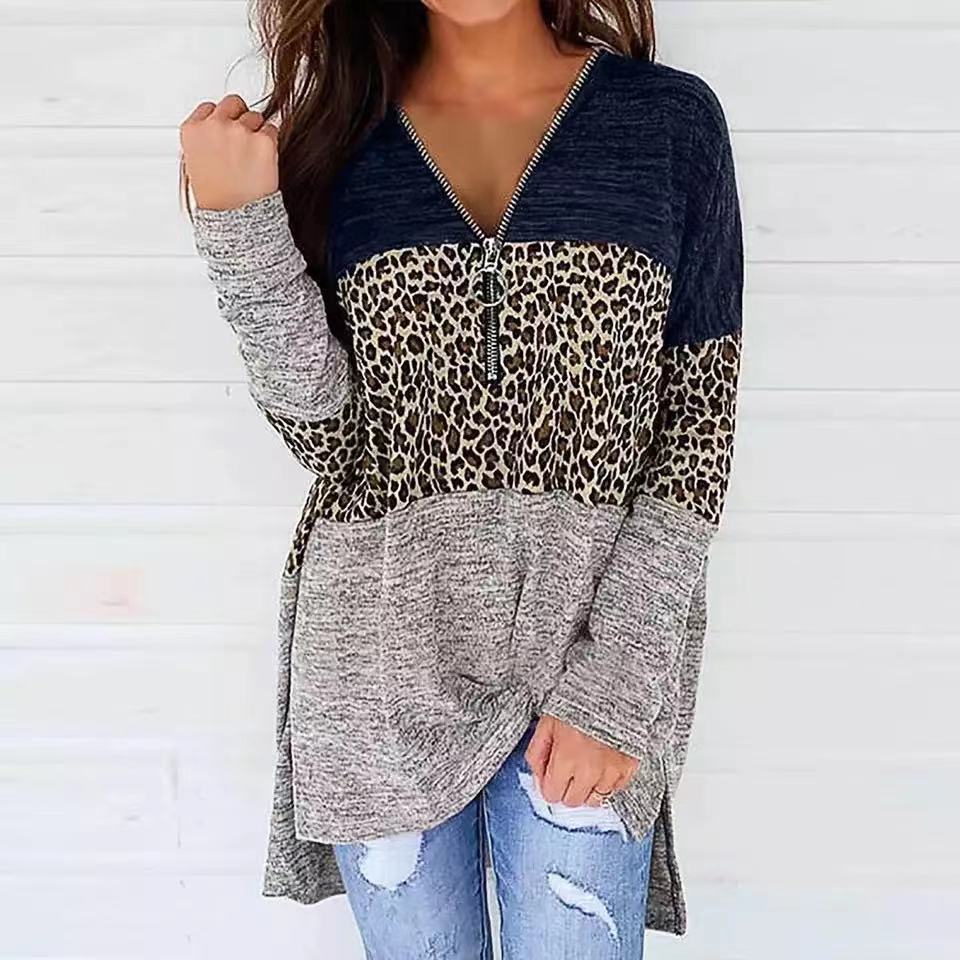 Leopard Long Sleeve Zipper Top