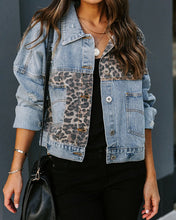 Load image into Gallery viewer, Casual Long Sleeved Leopard Denim Jacket
