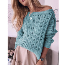 Load image into Gallery viewer, Blue Hollow Out Long Sleeve Sweater
