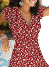 Load image into Gallery viewer, Red V-neck Floral Mini Dress

