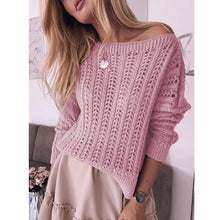Load image into Gallery viewer, Blue Hollow Out Long Sleeve Sweater
