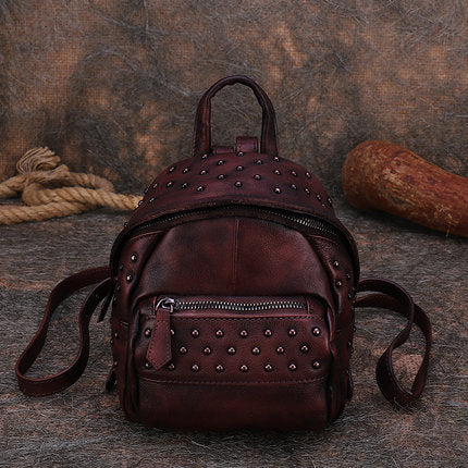 Small Rivets Leather Backpack Purse for Women