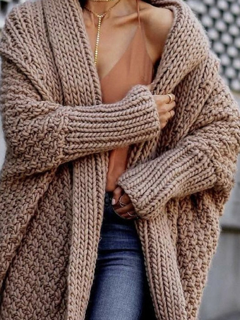 Brown Batwing Sleeve Long Cardigan