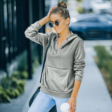 Load image into Gallery viewer, V-neck Long Sleeve Flap Waffle Hood Pullover Sweatshirt
