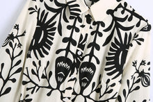 Load image into Gallery viewer, White Print Collar Long Sleeve Midi Dress

