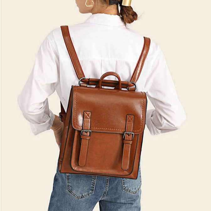 Brown Leather Backpack for Women