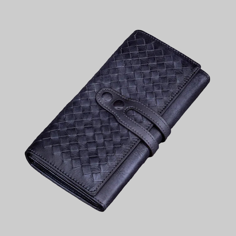 Personalized Handwoven Full-Grain Leather Long Wallet