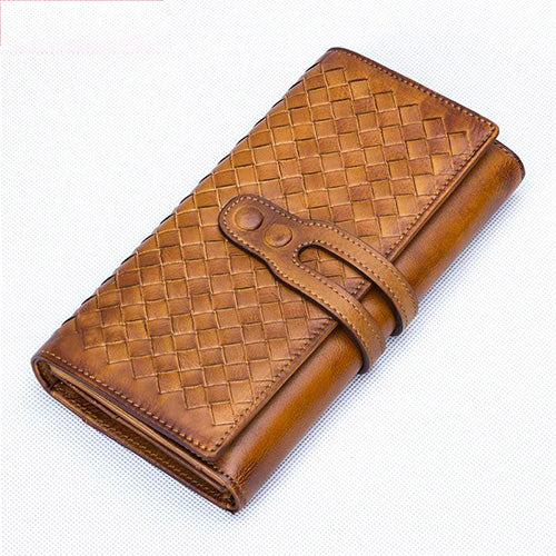 Personalized Handwoven Full-Grain Leather Long Wallet