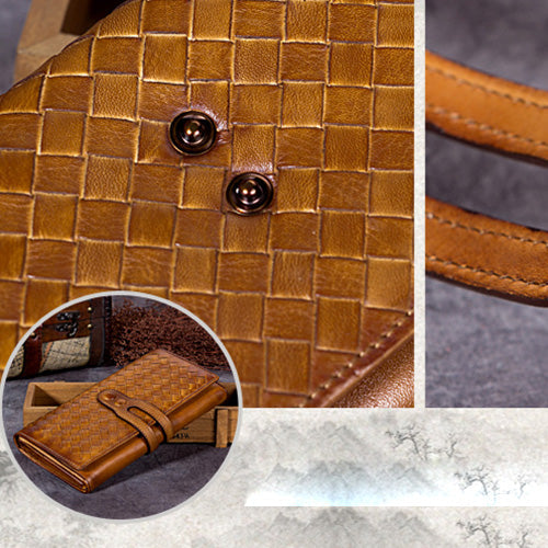 Personalized Handwoven Full-Grain Leather Long Wallet
