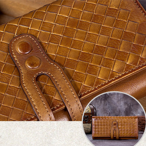 Personalized Handwoven Full-Grain Leather Long Wallet