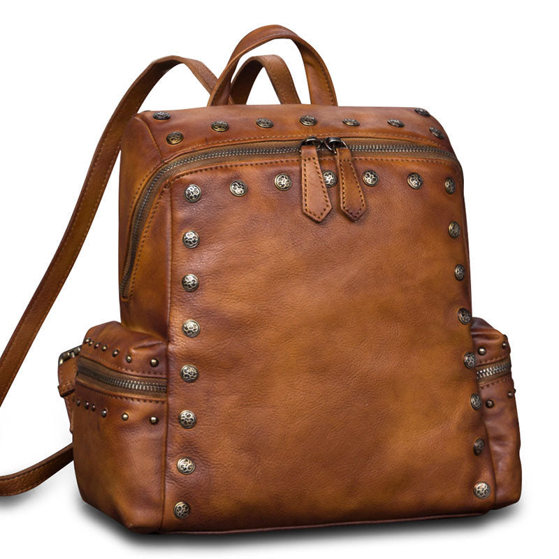Quilted Womens Square Leather Backpack Purse Small Rucksack for Women