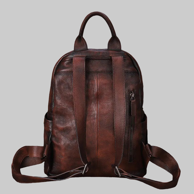 Retro Distressed Large School Leather Backpack