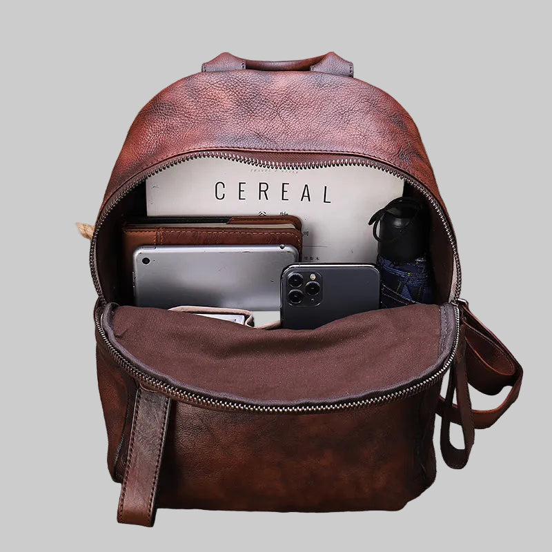 Retro Distressed Large School Leather Backpack