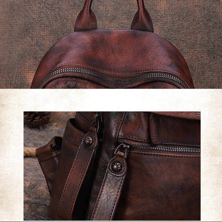 Retro Distressed Large School Leather Backpack