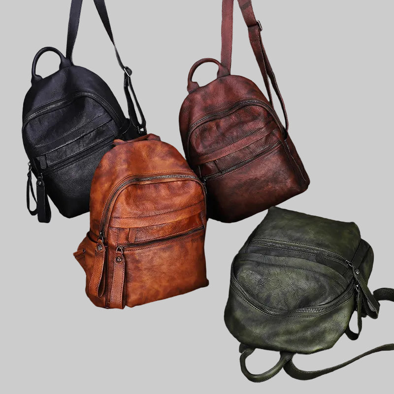 Retro Distressed Large School Leather Backpack