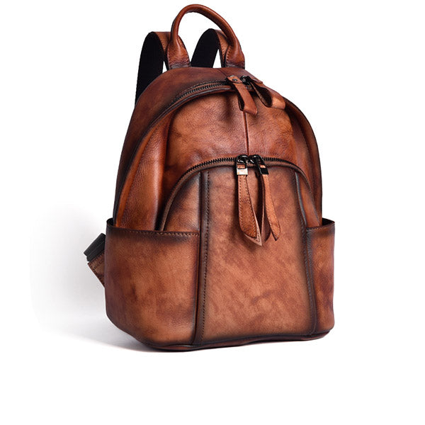 Retro Distressed Top Grain Travel Leather Backpack