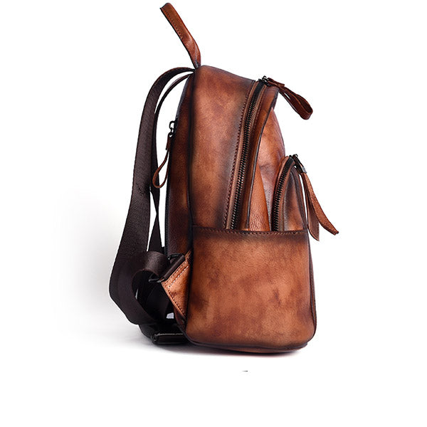 Retro Distressed Top Grain Travel Leather Backpack