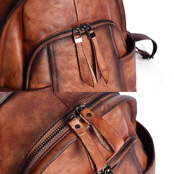 Retro Distressed Top Grain Travel Leather Backpack