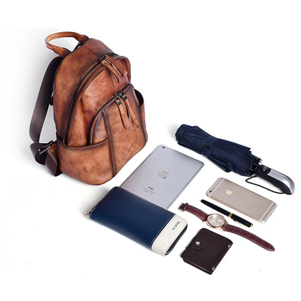 Retro Distressed Top Grain Travel Leather Backpack