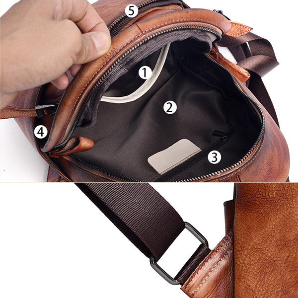 Retro Distressed Top Grain Travel Leather Backpack