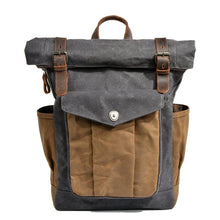 Load image into Gallery viewer, Natural Vintage Waxed Canvas Roll Top Backpack
