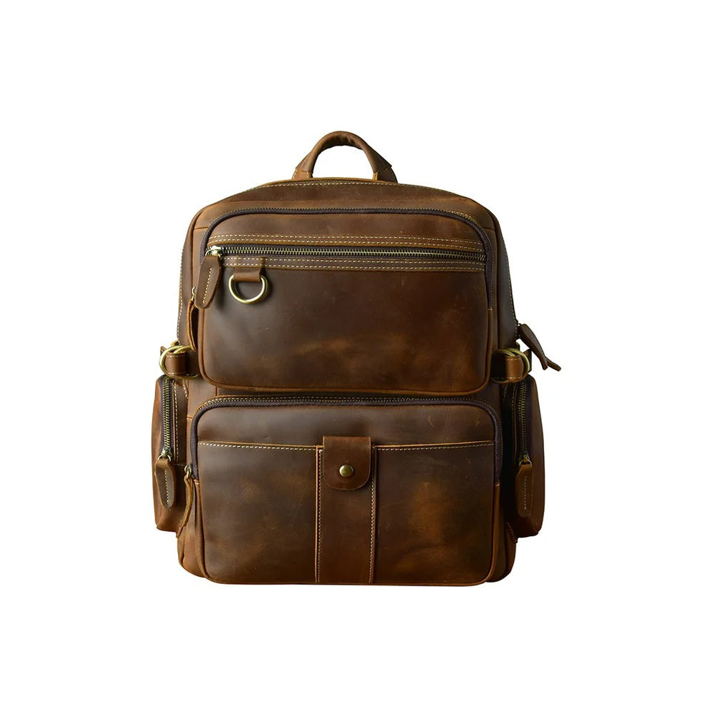 Mens Full Grain Leather 14 Inches Laptop Backpack