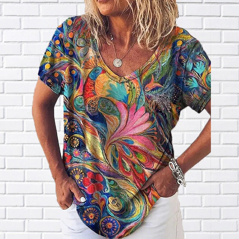 Abstract Print Short Sleeve Casual T-Shirts