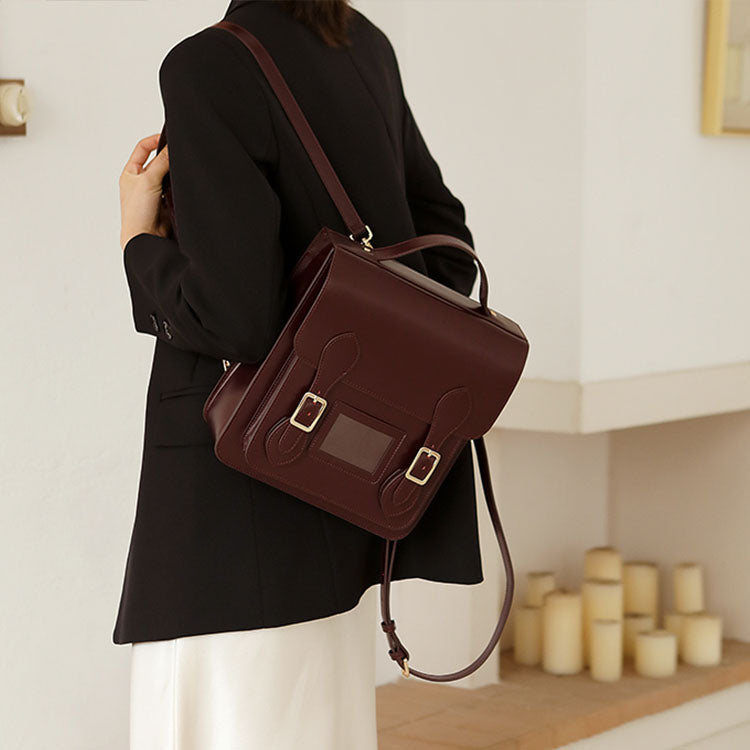 Small Ladies Square Leather Flap Backpack Purse Knapsack for Women