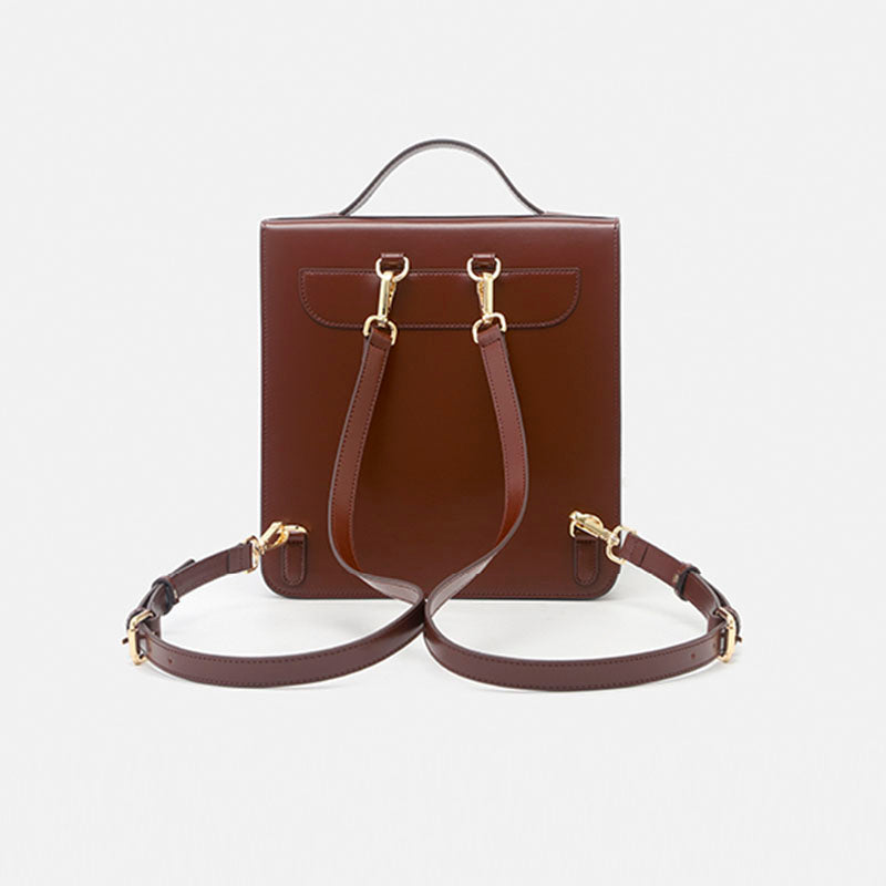 Small Ladies Square Leather Flap Backpack Purse Knapsack for Women