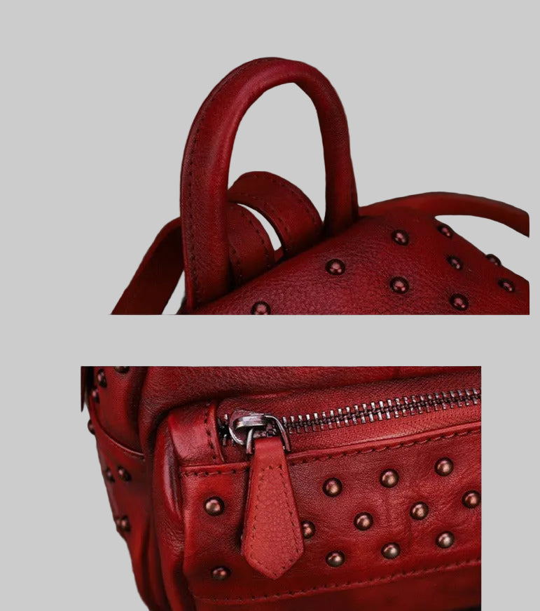 Small Rivets Leather Backpack Purse