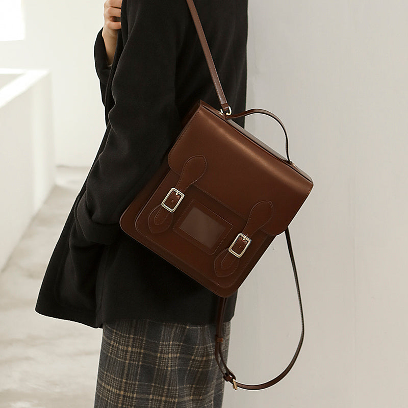Small Square Flap Leather Backpack Purse