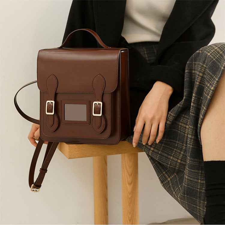 Small Square Flap Leather Backpack Purse