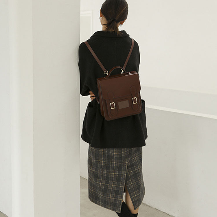 Small Square Flap Leather Backpack Purse
